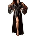 thumbnail image 1 of kakina CMSX Women's Soft Long Satin Robes Clearance,Fashion Sexy Long Silk Lace Robes Full Length Solid Color V-Neck Robes Silky Bath Robe Dressing Gowns with Belt, 1 of 8