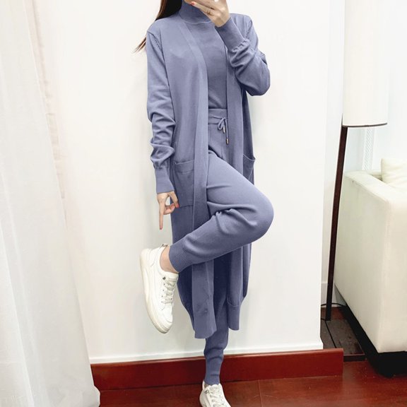 kakina CMSX Women's Tracksuit 3 Piece Sets,Fashion Casual Loose Winter Autumn Knitted Long Sleeved Solid Color Blazer Coat Tank Long Pants 3 Piece Sets Outfit