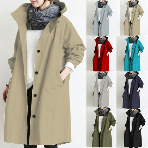 kakina CMSX Women's Trench Jackets,Casual Fashion Rain Jacket Loose Solid Color Winter Hooded Oversized Elegant Windbreaker Comfortable Coat Outwear