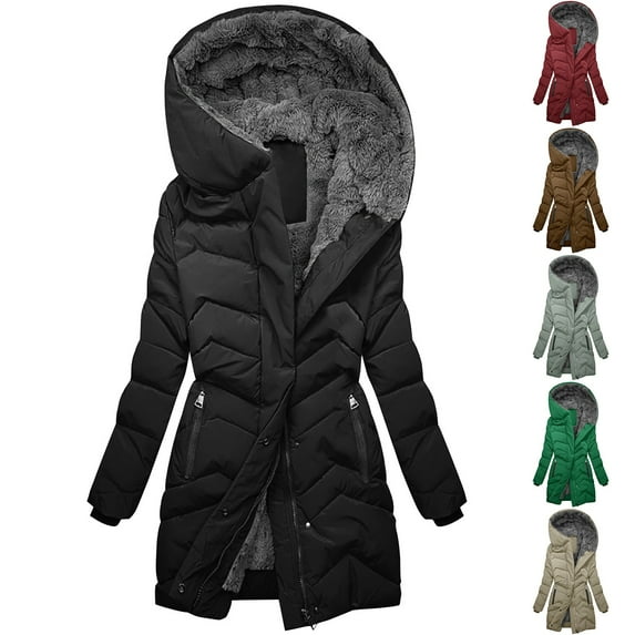 kakina CMSX Women's Winter Windproof Warm Down Coats,Classic Waterproof Thicken Hooded Solid Color Long Sleeve Fashions Puffer Jacket Clearance