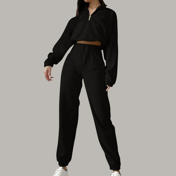 kakina CMSX Womens 2 Piece Sweatsuits Set,Casual Long Sleeve Half Zip Pullover Sweatshirt Elastic Waist Joggers Sweatpants Fall Solid Color Outfits with Pocket