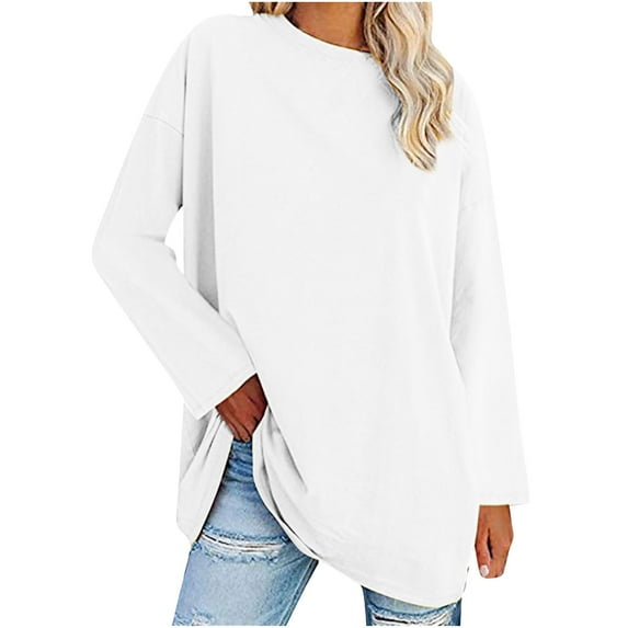 kakina CMSX Womens Blouses and Tops Dressy, Women's Long Sleeve Solid Loose Shirt Blouse Tops White, XL