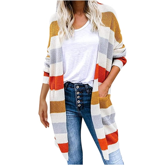 kakina CMSX Womens Coats and Jackets Plus Size, Women's Knit Long Sleeve Open Front Cardigan Coat Hooded Sweater Matching Top With Pockets Yellow, XXXL