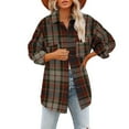 thumbnail image 1 of kakina CMSX Womens Coats, Shacket Jacket Women Plaid Color Block Jacket Buttons Down Collar Plaid Shirts Loose Plus Size Flannel Jacket Wine, L, 1 of 6