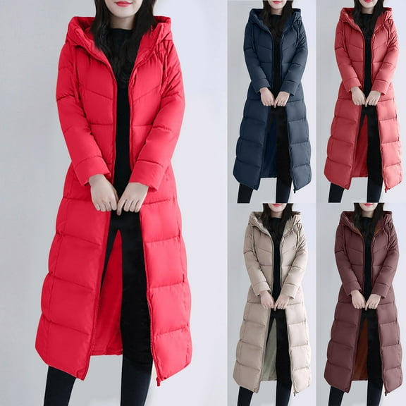kakina CMSX Womens Fashion Hooded Coat,2024 Fashion Classic Quilted Long Puffer Jackets Waterproof Warm Winter Solid Color Long Sleeve Maxi Length Parka Coats