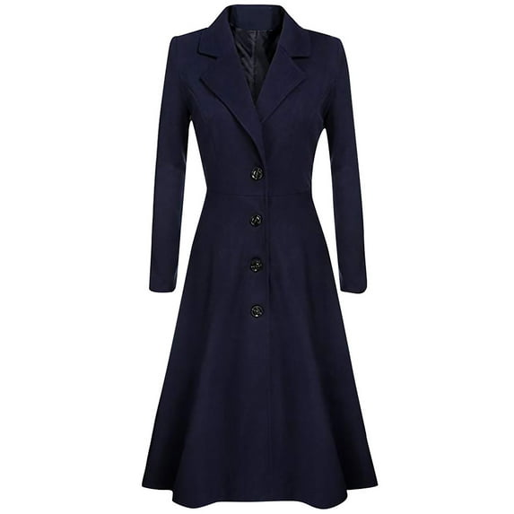 kakina CMSX Womens Jackets Lightweight, Womens Winter Lapel Button Long Trench Coat Jacket Ladies Overcoat Outwear Navy, L