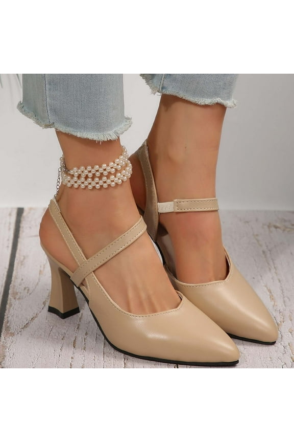 Womens Low Heels Closed Toe Dress Shoes Kitten Heel Pointed Toe Sexy Classic Comfortable Heeled Pumps Adjustable Ankle Strap