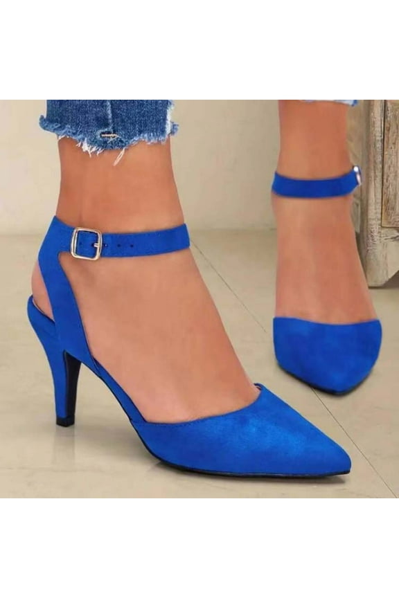 Womens Low Heels Closed Toe Dress Shoes Kitten Heel Pointed Toe Sexy Classic Comfortable Heeled Pumps Adjustable Ankle Strap