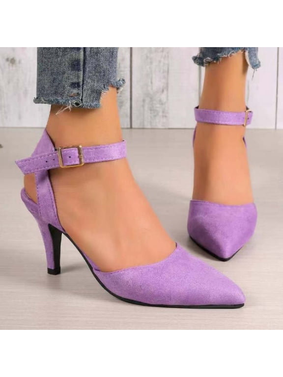 Womens Low Heels Closed Toe Dress Shoes Kitten Heel Pointed Toe Sexy Classic Comfortable Heeled Pumps Adjustable Ankle Strap