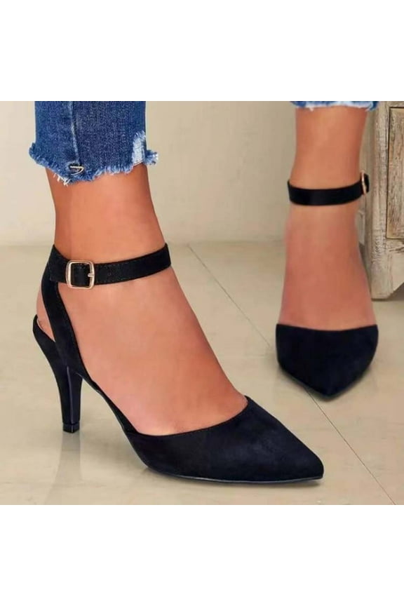 Womens Low Heels Closed Toe Dress Shoes Kitten Heel Pointed Toe Sexy Classic Comfortable Heeled Pumps Adjustable Ankle Strap