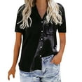 thumbnail image 1 of kakina CMSX Womens Tops Office Solid V-Neck Short Sleeve Cotton T-Shirt Pullover Tops Print T-Shirt Blouse Black, 2x, 1 of 8