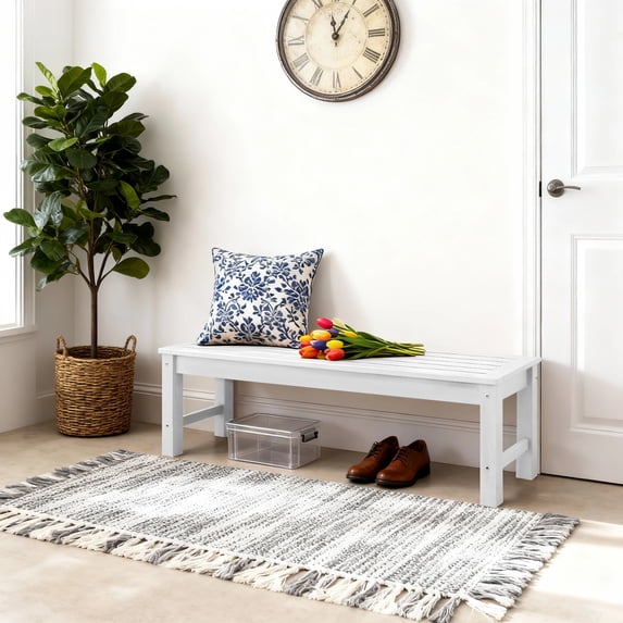 kaleemen 2-Person Outdoor Bench,Weatherproof Poly Lumber Patio Backless Bench for Yard, Porch and Park, White