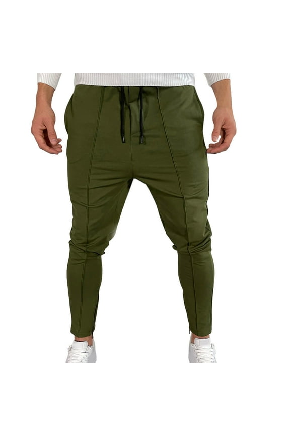 Casual Pants for Men Young Men's Uniform Flat Front Pant(Green,L)