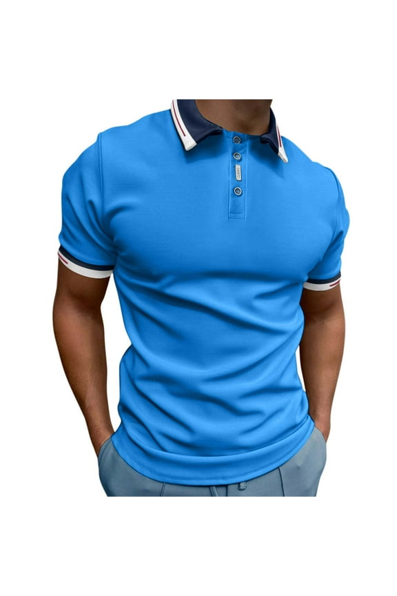 Mens Short Sleeve Polo Shirts Men's Polo Shirt Casual Knit Short Sleeve Polo T Shirt Classic Fit Shirts(Blue,XL)