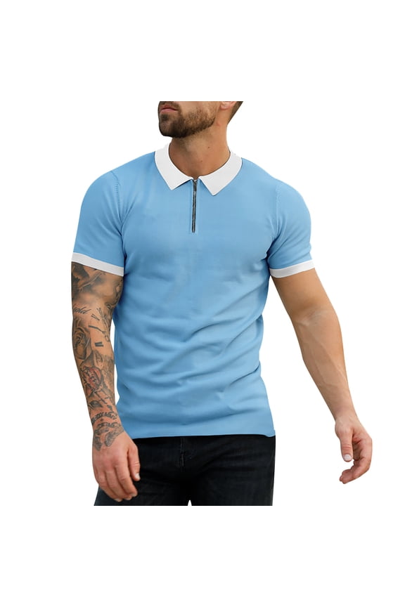 Mens Short Sleeve Polo Shirts Shirts for Men Polo Shirts for Men Button Down T Shirts for Mens Polo Shirts with Business Casual(Sky Blue,XL)
