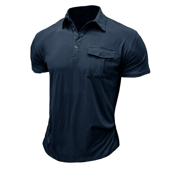 kamemi Polo Men's Active Moisture-Wicking Sport Tech Marble Performance Polo Shirt(Blue,L)