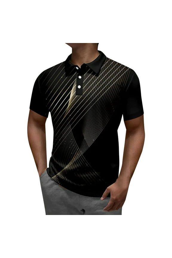 Polo Shirts Men's Active Moisture-Wicking Sport Tech Marble Performance Polo Shirt(Gold,XL)