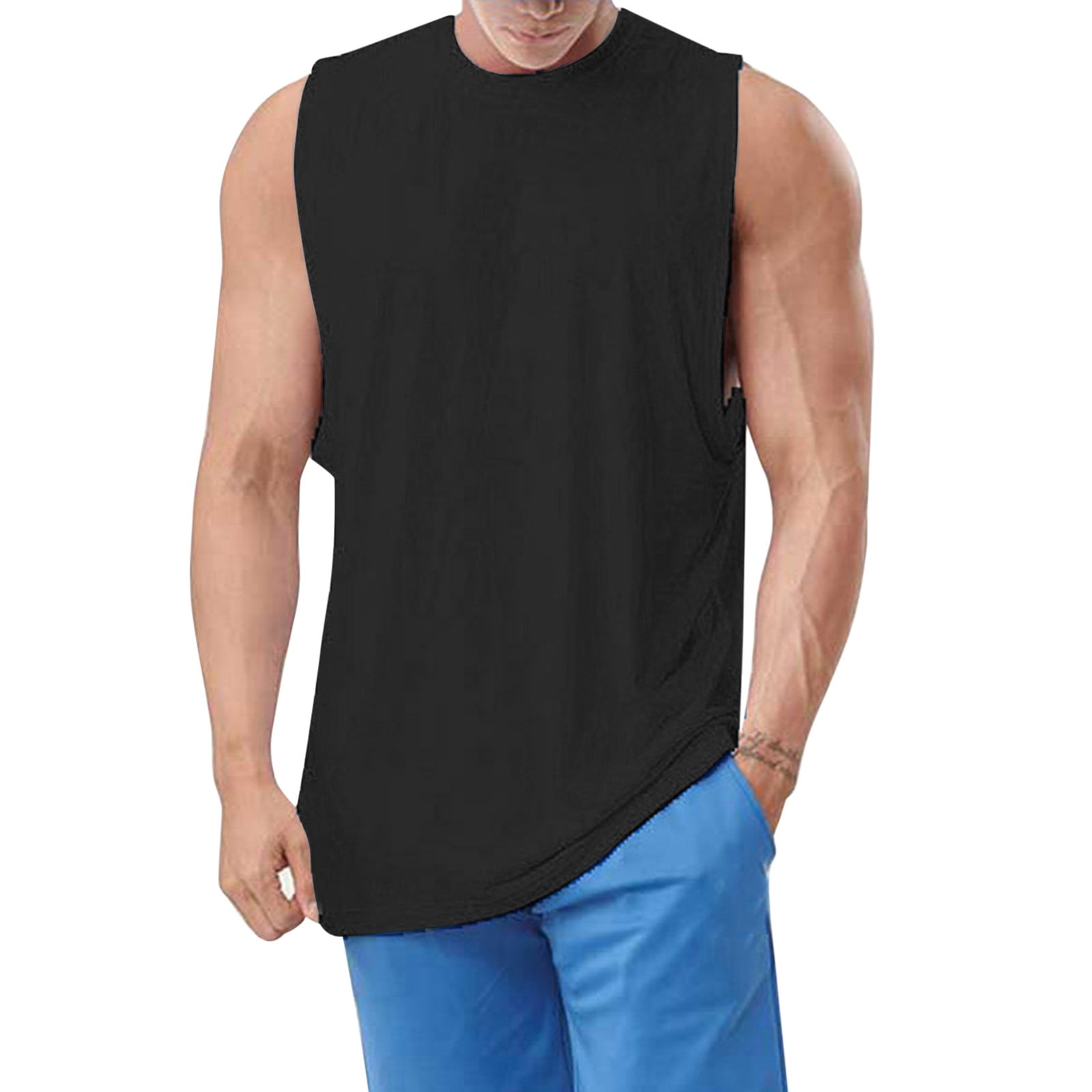 kamemi Sleeveless T Shirts for Men Men's Tech Stretch Tank TShirt(Black,S)