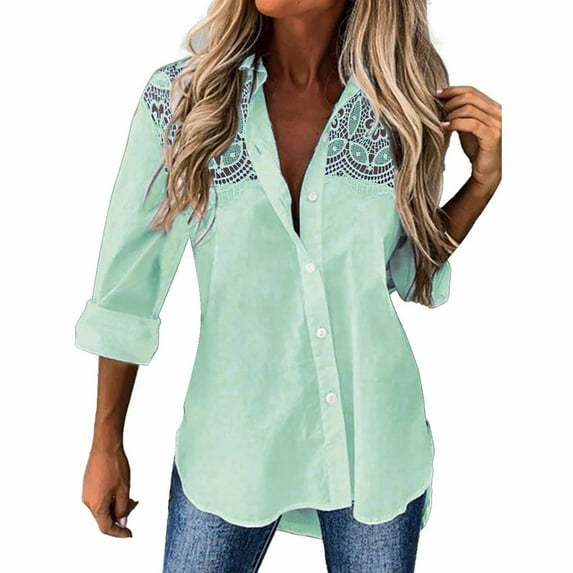 kamemi Women's Western Shirts Women's Button Down Shirt with Long Sleeves(Green,S)
