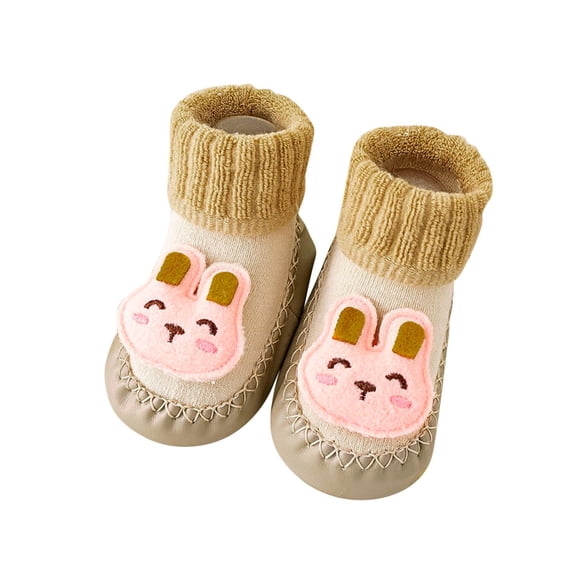 kamemir Baby Boys Girls Walking Shoes Cozy Booties Slipper Sock Shoes(Beige,6)
