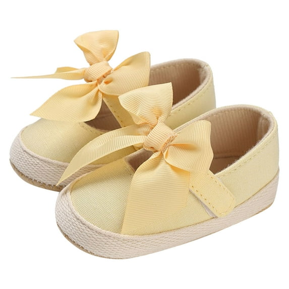 kamemir Baby Shoes Summer Toddler Shoes Girls Sports Flat Bottom Super Lightweight Ribbon Bow Solid Color Hook Loop Easy To Wear Sneakers For Girls(Yellow,6)