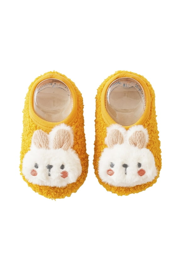 Baby Slippers Kids Winter Indoor Household Shoes Toddler Boys Girls House Slippers Warm Socks for Kids(Yellow,2-3 Years)