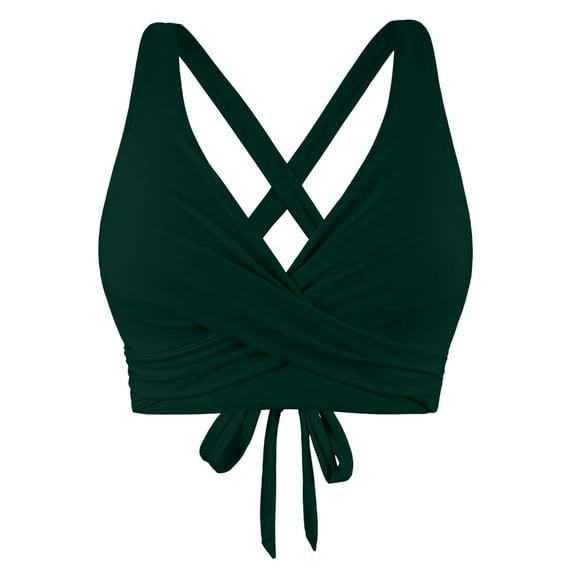 kamemir Bathing Suit Top Women's Racerback Bikini Tops Quick Dry Modest Swimsuit Top Sports Padded Bathing Suit(Green,L)