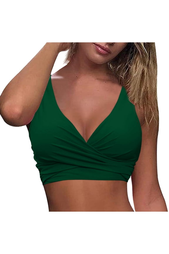 Bathing Suit Tops for Women Women Sports Bra Bikini Tops Bathing Suits Top Padded Swim Crop Tops(Green,L)