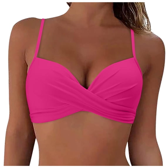 kamemir Bikini Top Women's Racerback Bikini Tops Quick Dry Modest Swimsuit Top Sports Padded Bathing Suit(Hot Pink,XL)