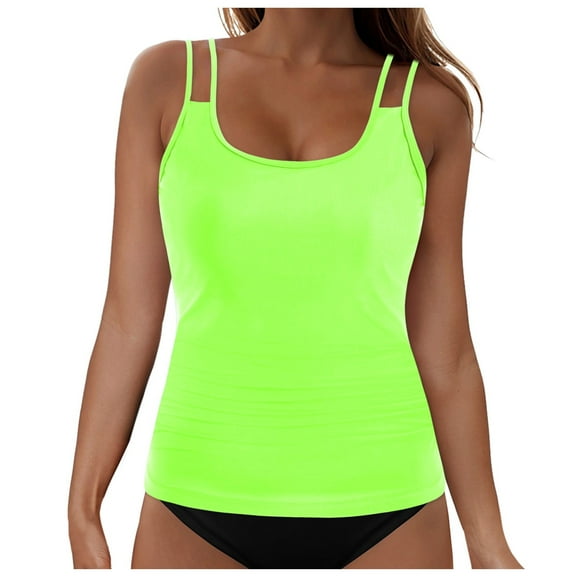 kamemir Bikini Tops Women's and Women's Plus Tiered Ruffle Tankini Top(Green,L)