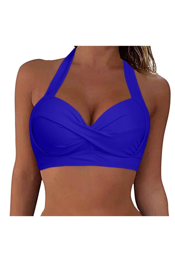 Bikini Tops for Women Women Halter Bikini Top Push Up Swimsuit Top(Blue,S)