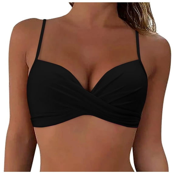 kamemir Bikini Tops for Women Women's Bikini Top V Neck Spaghetti Straps Swimsuit Padded Athletic Bathing Suit Tops(Black,XXL)
