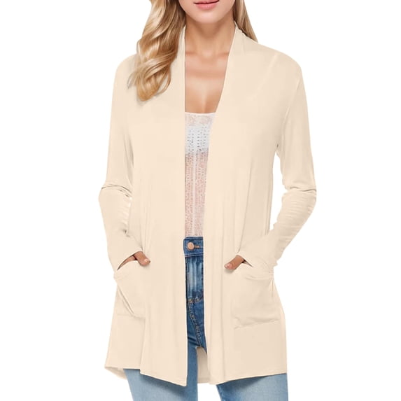 kamemir Cardigans for Women Women's Lightweight Crewneck Cardigan Sweater(Beige,XXL)