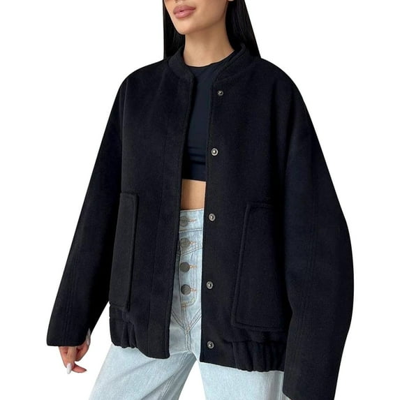 kamemir Casual Jackets for Women Womens 2024 Fall Clothes Long Sleeve Open Front Cropped Jacket(Black,S)