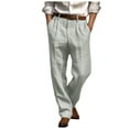 thumbnail image 1 of kamemir Casual Pants Men Men Linen Pants Pleated Front Trouser Solid Color Linen Trouser Casual Pants Loose Fit Straight Leg Suit Trousers(Light Gray,XL), 1 of 5