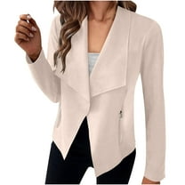 kamemir Coat Women Women's Suede Jackets 2024 Fall Clothes Long Sleeve Open Front Cropped Coat Outwear(Beige,XL)