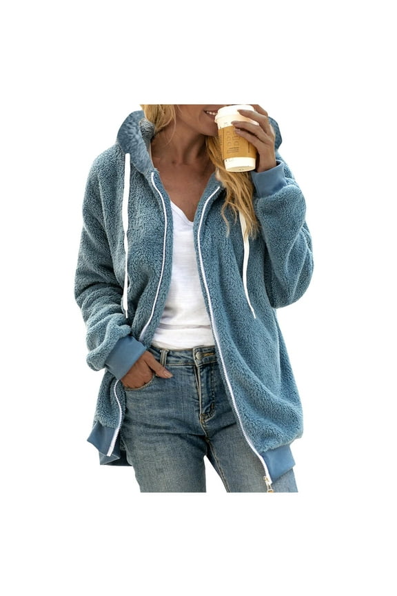 Coats for Women Women's Long Hooded Jacket Outdoor Windbreaker(Blue,S)