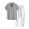 thumbnail image 1 of kamemir Cotton Linen Sets for Men 2 Piece Short Sleeve Button Down Shirt and Pants Suit Casual Loose Summer Beach Yoga Outfit(Grey,XXL), 1 of 2