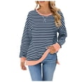 thumbnail image 1 of kamemir Crew Neck Sweatshirts Women Womens Oversized Sweatshirt 2024 Casual Crewneck Long Sleeve Colorblock Striped Pullover Tunic Tops Outfits(Navy,XXL), 1 of 6
