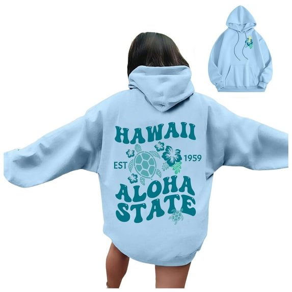 kamemir Crewneck Sweatshirts WomenWomens Cute Hoodies Pink Hoodie Oversized Letter Print Graphic Hoodies For Women Long Sleeve Sweatshirt(Light Blue,L)