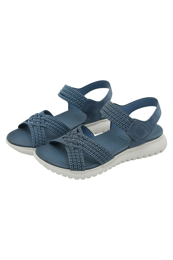 Dress Sandals Womens Wedge Sandals Flower Low Heel Dressy Sandals Elastic Ankle Strap Rhinestone Summer Comfortable Shoe(Blue,9)