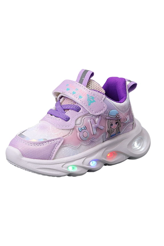 Dress Shoes For Girls Sports With Lights Breathable Princess Lightweight Casual Lighting Up Night Light Toddler Sneakers(Purple,11.5)