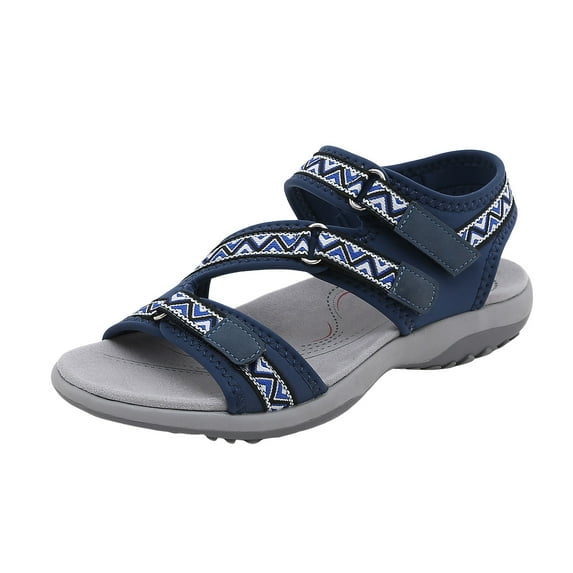 kamemir Flat Sandals for Women Womens Summer Comfort Flats Sandals- Width Flat Beach Open Toe Dressy Slide Sandals for Women(Blue,7)