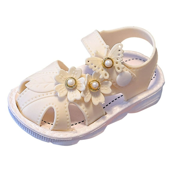 kamemir Girls Closed-Toe Sandals Outdoor Summer Athletic Sandals For Toddler Little Kid/Big Kid White&Pink(Beige,5)