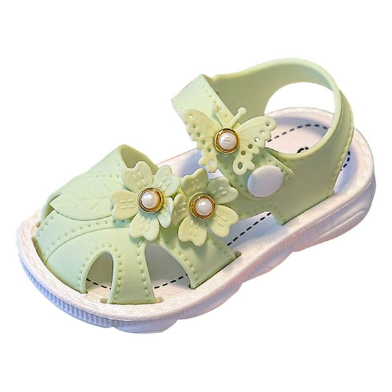 kamemir Girls Closed-Toe Sandals Outdoor Summer Athletic Sandals For Toddler Little Kid/Big Kid White&Pink(Green,6.5)