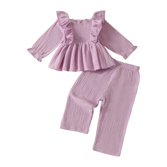 kamemir Girls Clothes Cute Outfits Toddler Kids Baby Girl Winter Outfit Clothes Ruffle T-shirt Top+Pants Leggings(Light Purple,2-3 Years)