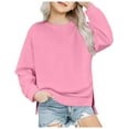 thumbnail image 1 of kamemir Girls Crewneck Sweatshirt Long Sleeve Pullover Tops Drop Shoulder Sweatshirts Side Split(Pink,11-12 Years), 1 of 6