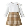 thumbnail image 1 of kamemir Girls Dresses Long Sleeve Rib Knit Plaid Patchwork Belted Dress with Pockets(KH1,3-4 Years), 1 of 5