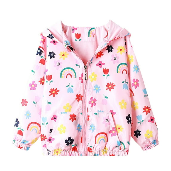 kamemir Girls Rain Jacket Lightweight Waterproof Hooded Cotton Lined Raincoat Windbreaker for Kids(W-Light Pink,100)