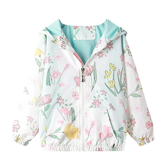 kamemir Girls Rain Jacket Lightweight Waterproof Hooded Cotton Lined Raincoat Windbreaker for Kids(W-White,90)